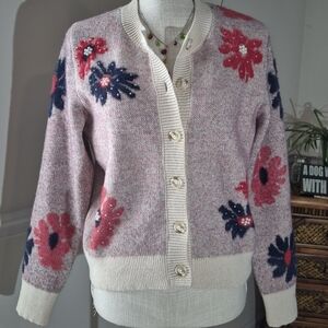 Nicole Miller Floral Knit Cardigan in Cream and Pink